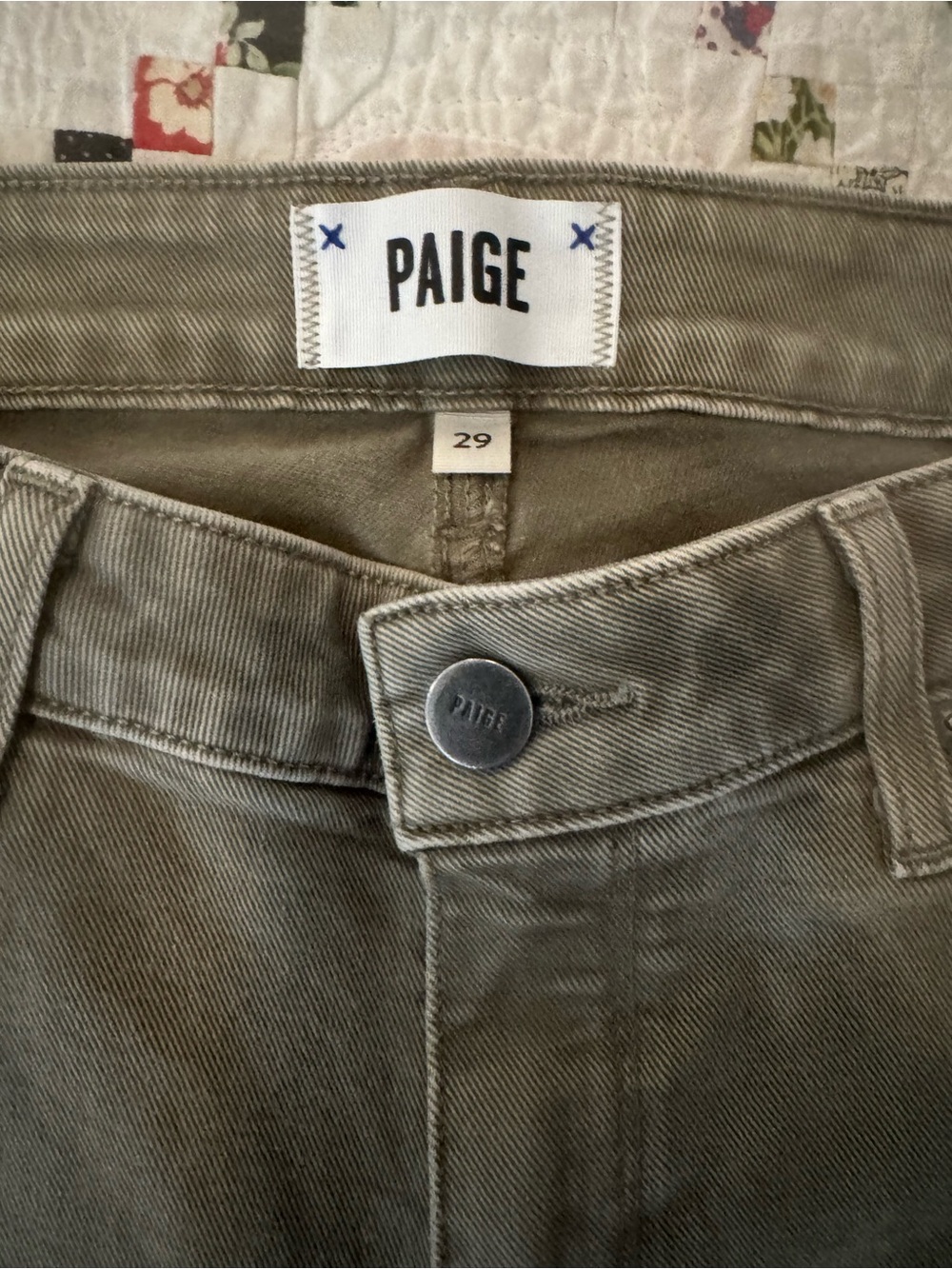 PAIGE Olive-Tone High-Rise Slim Crop Distressed Denim